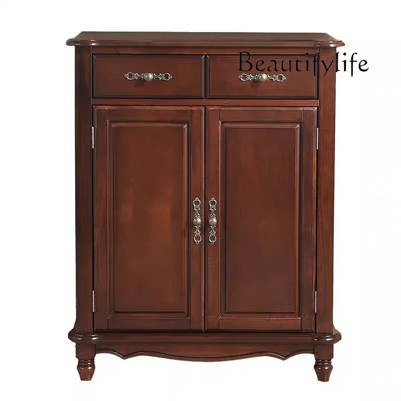 

American rural solid wood home shoe cabinet, three-door large-capacity locker, home foyer cabinet shoe cabinet