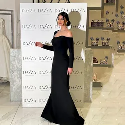 Black Mermaid Arabic Party Dresses Long Sleeve Off Shoulder Formal Prom Party Gown Elegant Dubai Long Evening Gowns