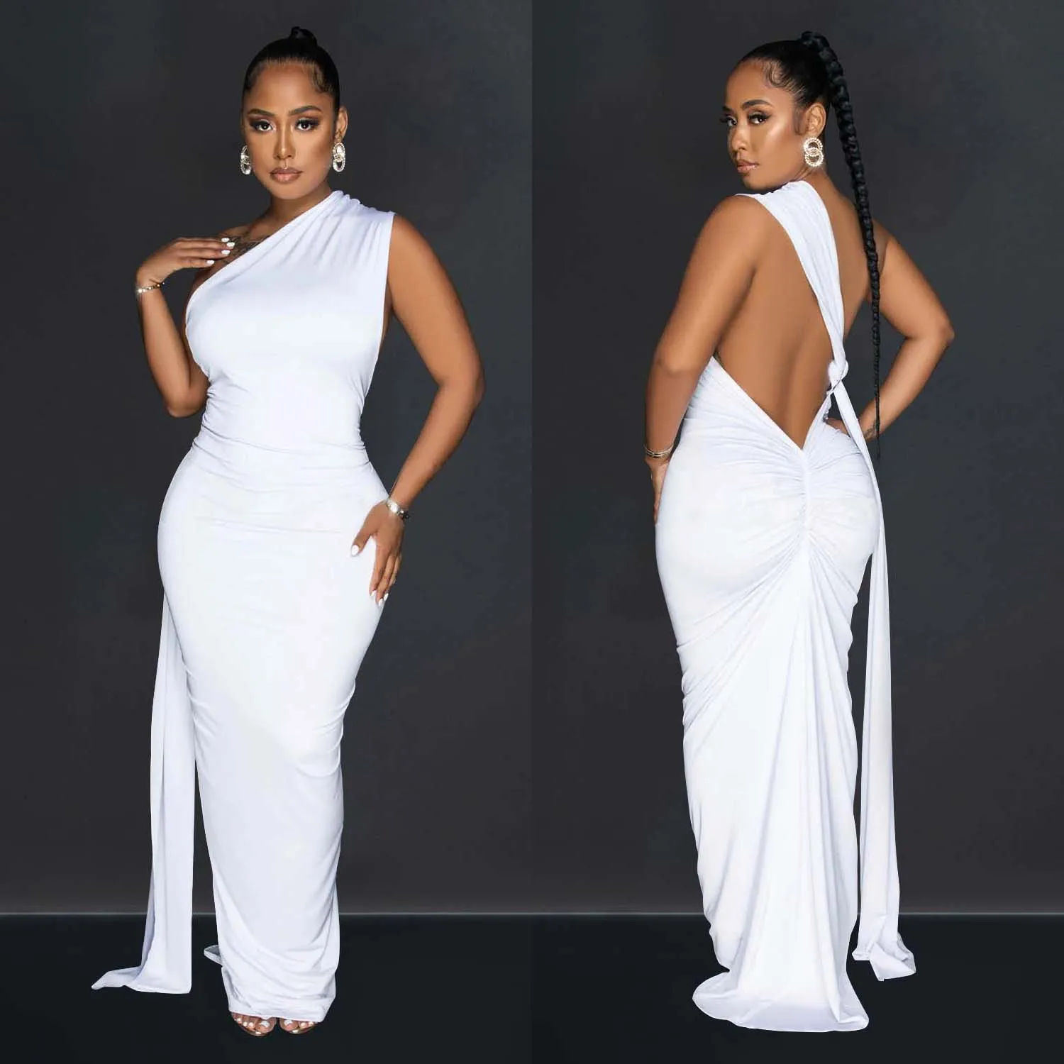 

Floor Length Dress Women Dresses One Shoulder Sexy Vestidos Y2k Streetwear Sleeveless High Waist Elegant Night Slim Fit Party