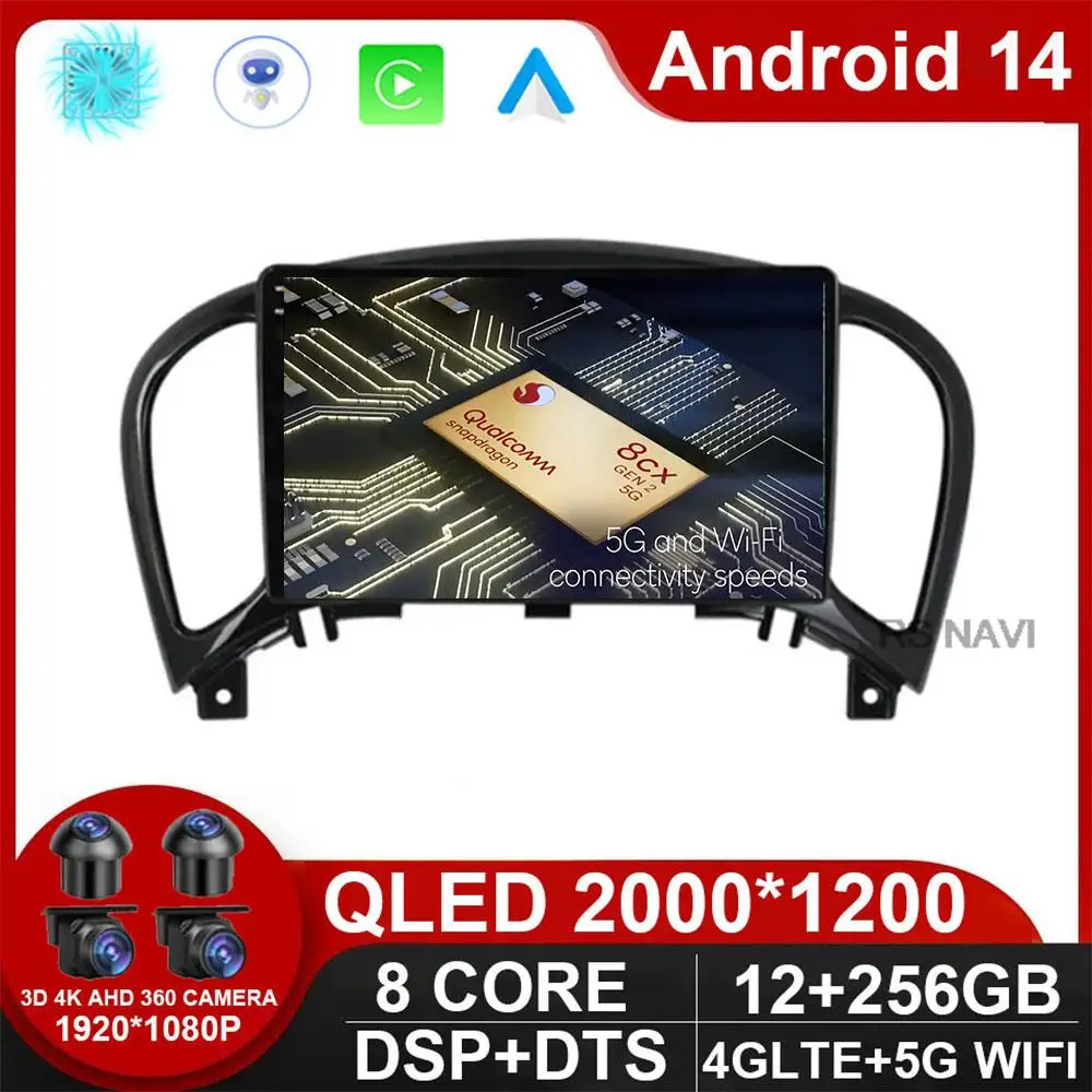 

9" 4G Carplay 2din Android 14 Car Radio Multimedia Video Player GPS Navigation For Nissan Juke YF15 2010 - 2014 Head Unit