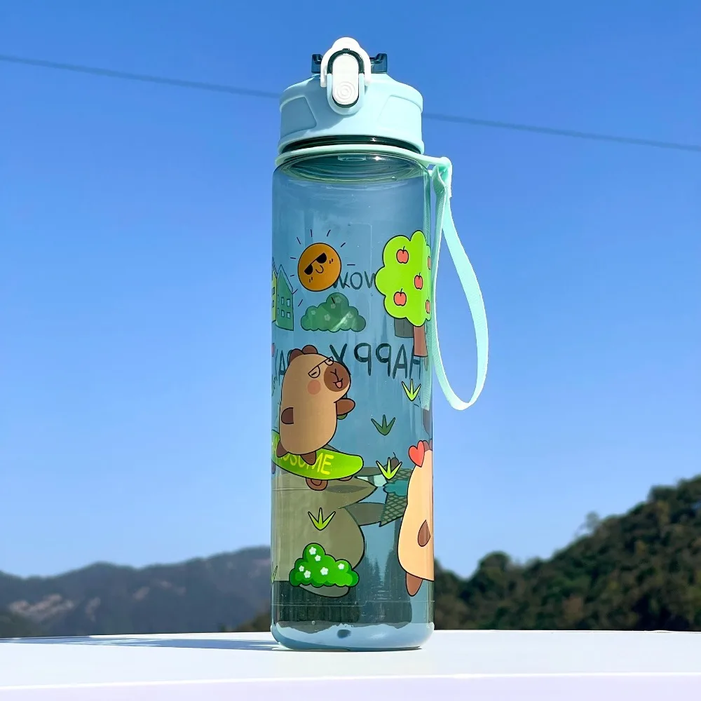 

500ml Capybara Water Bottles Cute Large Capacity Transparent Plastic Cup Straw Cup with Shoulder Strap Capybara Drinking Bottle