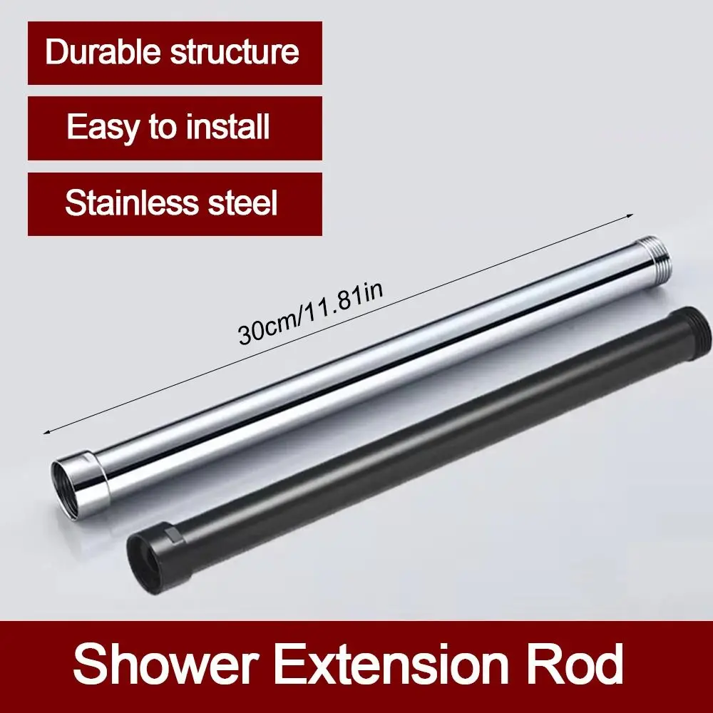New Stainless Steel Shower Extension Rod Round 30cm Shower Bracket Shower Extender