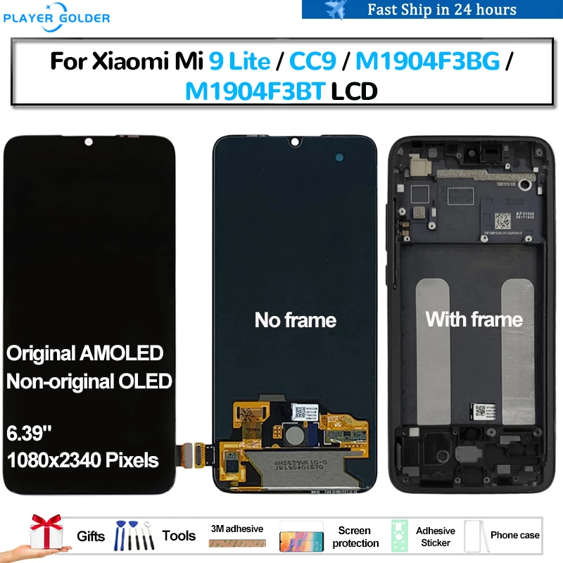 Original AMOLED For Xiaomi Mi 9 Lite CC9 M1904F3BG M1904F3BT Pantalla lcd Display Touch Panel Screen Digitizer Assembly OLED LCD