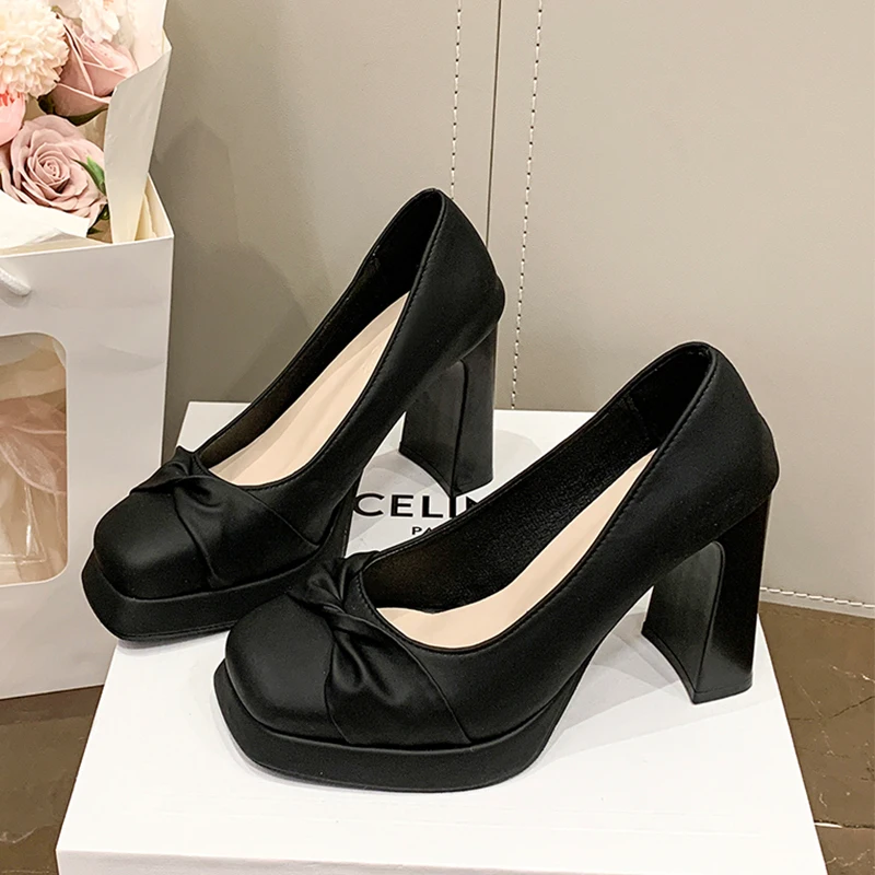

New Women Platform High Heels Shoes Sexy Shallow Leather Shoes 2026 Spring Luxury Mary Jane Shoes Dress Chunky Comfort Pumps