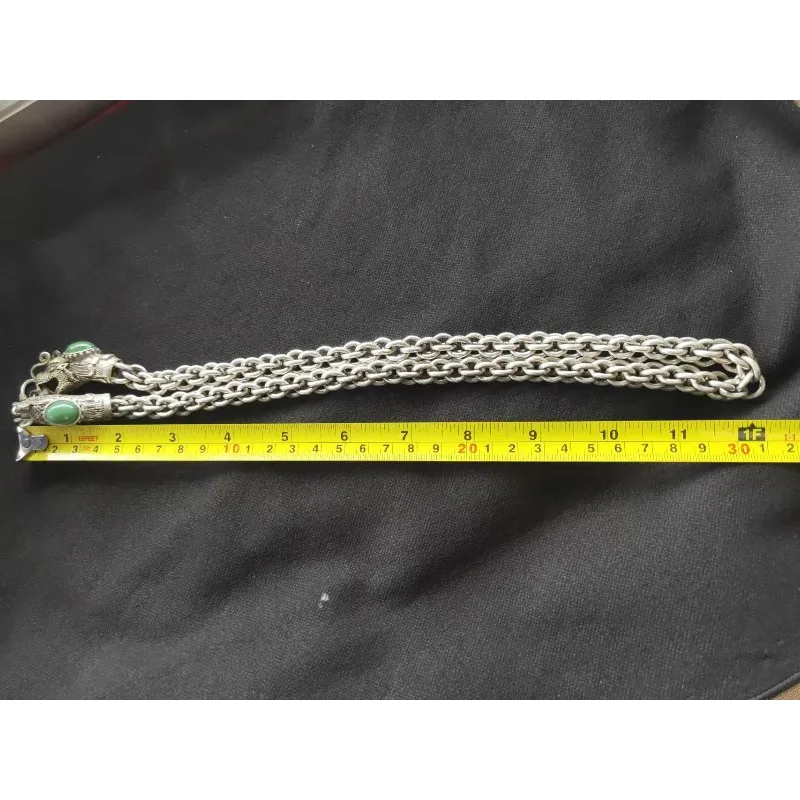 سوار كلاسيكي مصنوع يدويًا من قلادة رأس التنين الفضية التبتية المرصعة بالأيشم والأحجار، هدية عطلة للأصدقاء #6