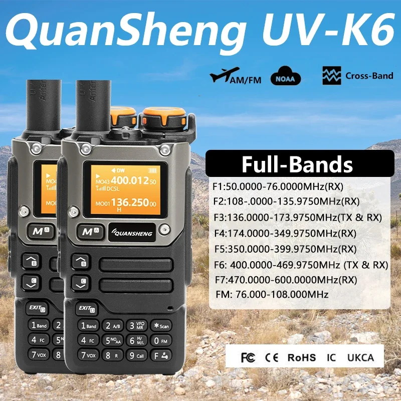 

2PCS Quansheng UV-K6 Walkie Talkie 5W Air Band Radio Tyep-C UHF VHF DTMF FM Scrambler NOAA Wireless Frequency Two Way CB Radio