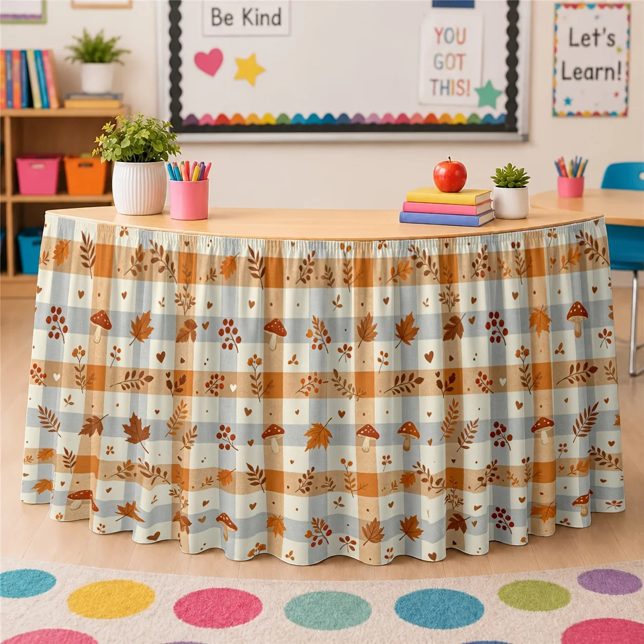 1-Pack Fall Harvest Tablecloths with Maple Checkered and Berry Patterns - Rectangular Table Skirts for Thanksgiving Decorations