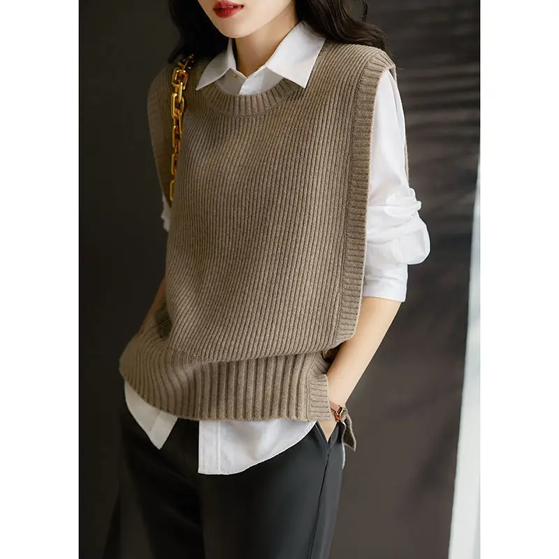 

Sweater Vest Women Kpop Stylish High Street Autumn Fashion Clothing All-match Knitting O-neck Preppy Harajuku Designer R595