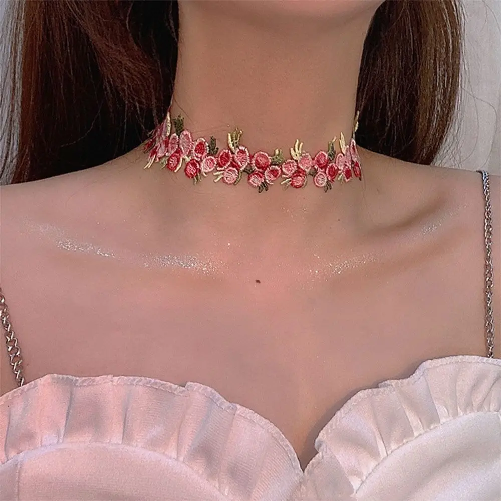 Creative Gift Lace Floral Necklace Polyester Decorative Flower Choker Jewelry Accessories