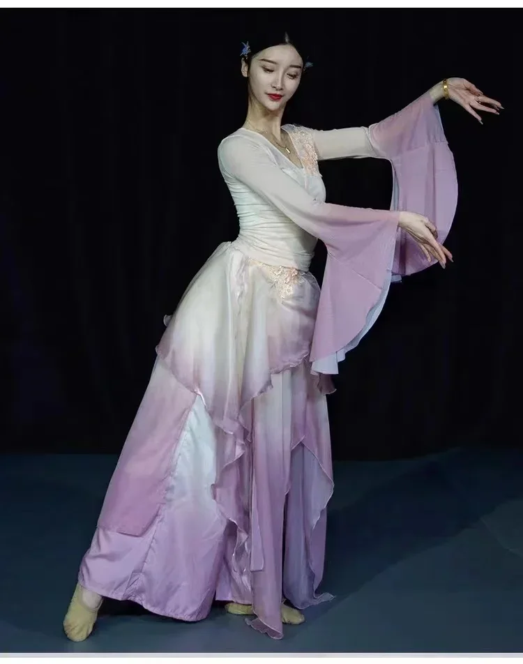 Traje de danza clásica, vestido de gasa de color degradado elegante y súper hada, falda ligera que fluye, traje de baile