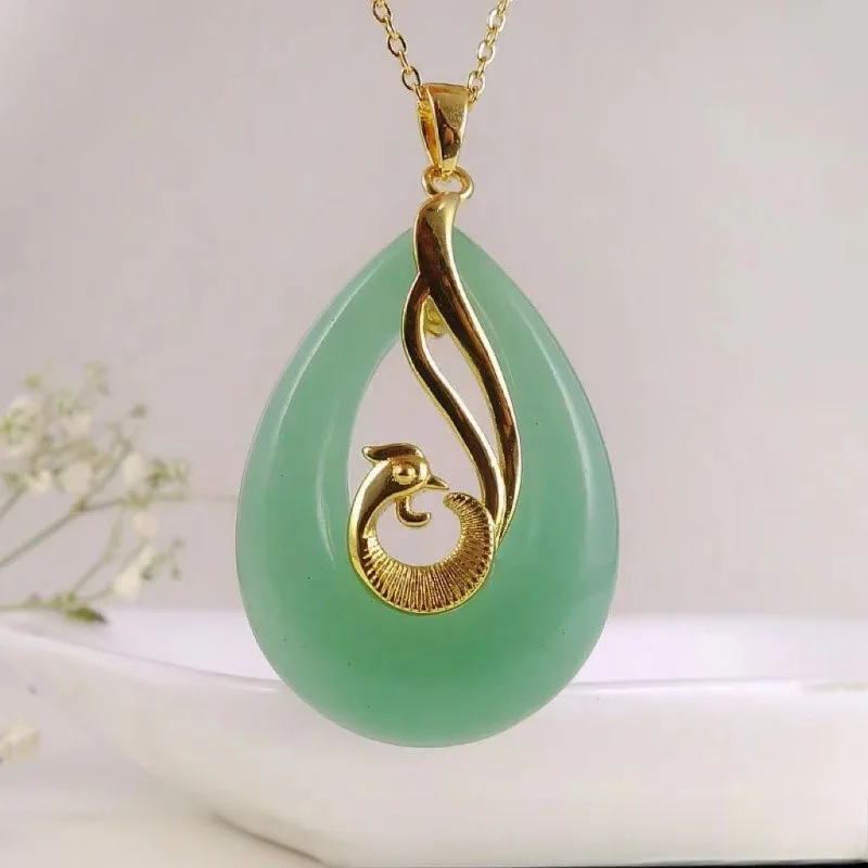 

Подвеска в виде капли воды из натурального нефрита, роскошная женская цепочка в этническом стиле
