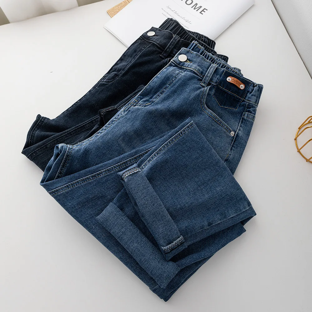 4XL Plus Size Jeans Women 2023 Spring Denim Harem Pants High Stretch Retro Label Slim Pants Oversized Curve Clothes