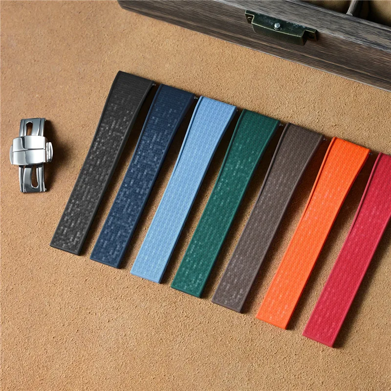 CTS Cinturino per orologio in caucciù fluoro tagliato su misura 18/19/20/21/22mm FKM Fibbia a farfalla Estremità piatta universale Sostituisci il cinturino dell'orologio