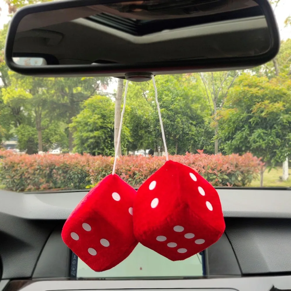 1pair Retro Three-Dimensional Car Pendant Square Dice Multicolor Rearview Mirrors Dangle Plush Hanging Ornament