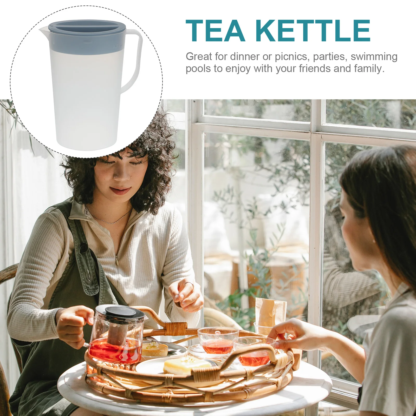 

Large Capacity Cold Water Kettle Plastic Bottle Handle V Shape Sprout Leakproof Lid Heat Resistant Anti Explosion for Picnics