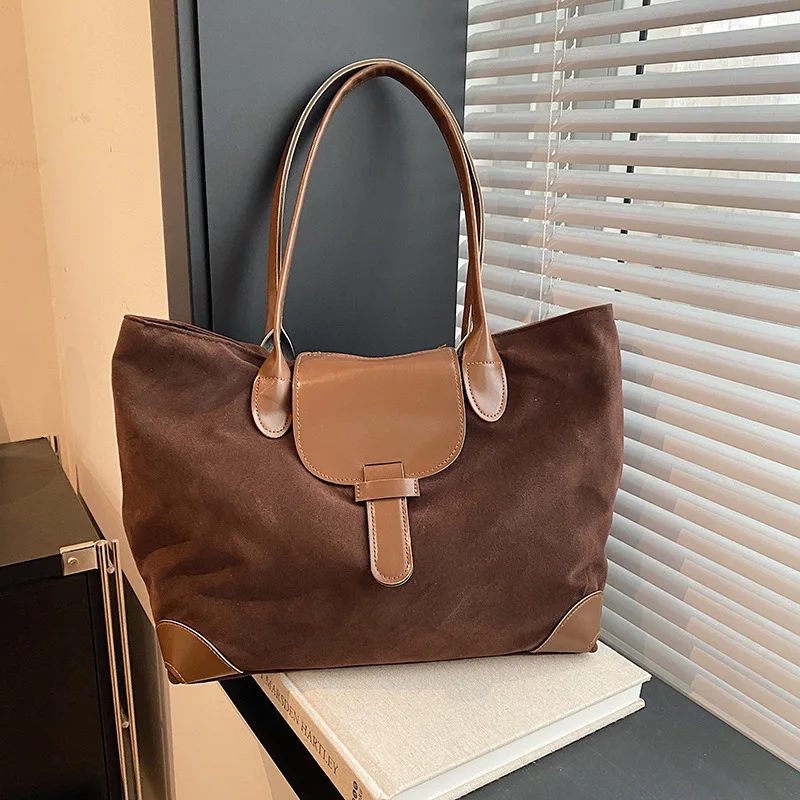 

Винтажная замшевая женская сумка-тоут большой вместимости, женские сумки через плечо для девочек, школьные модные повседневные сумки подмышками