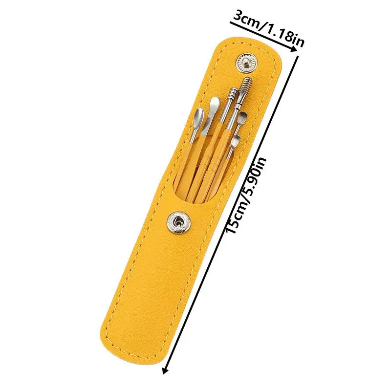 1Set 6Pcs Ear Cleaner Ear Wax Pickers Stainless Steel Earpick Wax Remover Piercing Kit Earwax Curette Spoon Care Ear Clean Tools