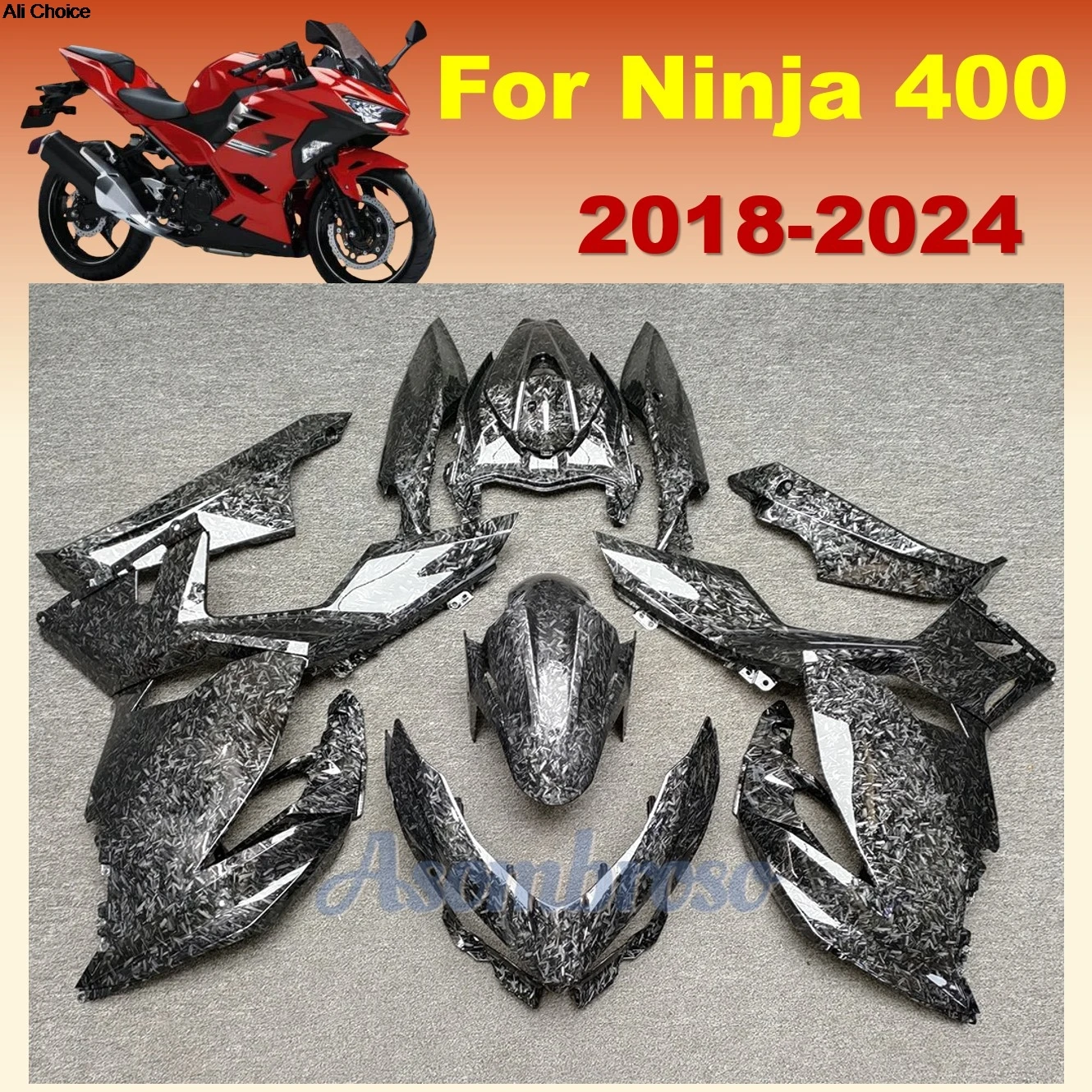 Forged Carbon Fiber Fairing Look Bodys For Kawasaki Ninja400 2018 2019 2020 2021 2022 2024 2023 EX400R Motorcycle Bodywork Shell