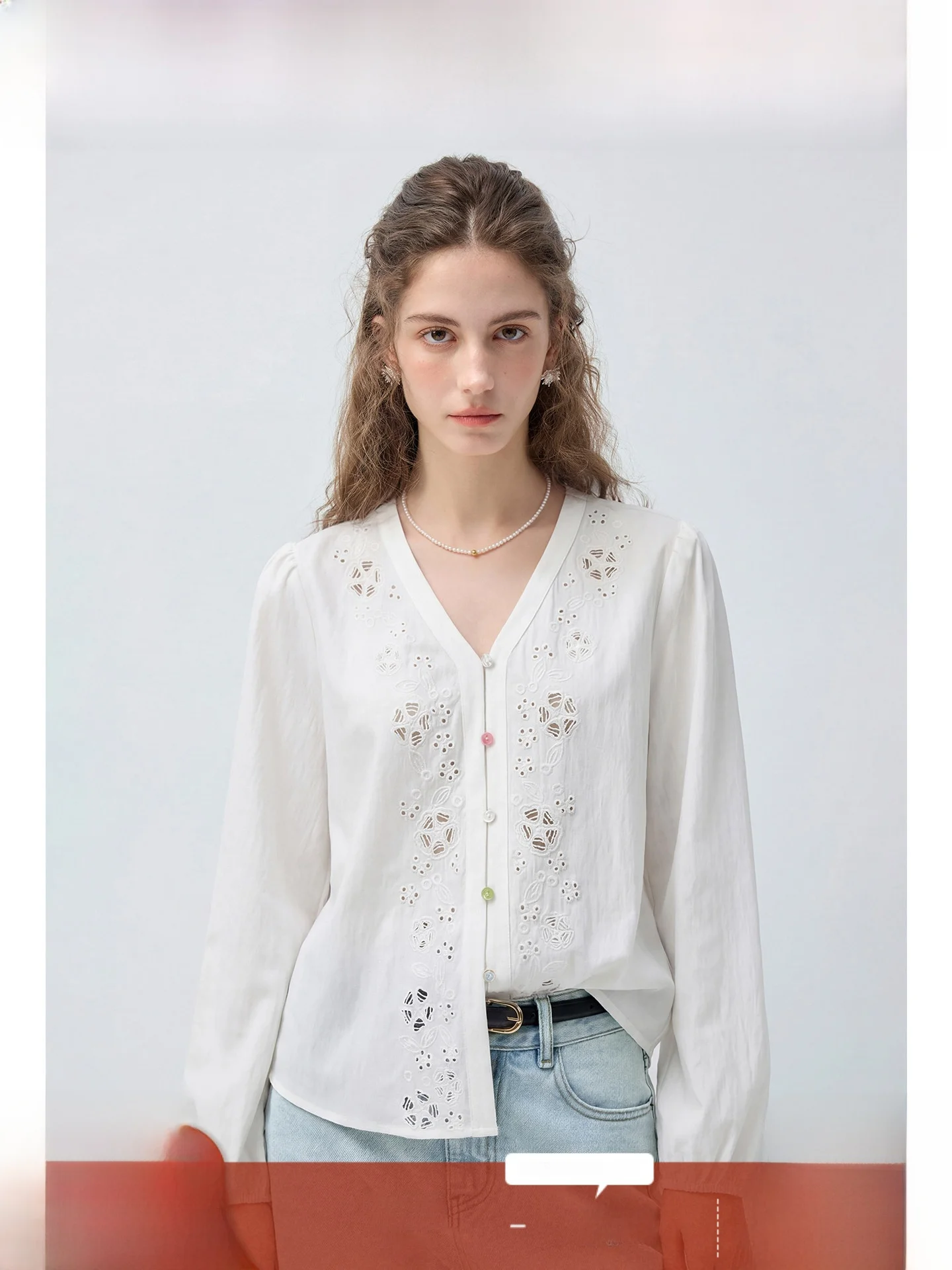 

Large Size Women's V-Ne irt Commute Sun Protection Hollow out Spring Season Slimming Top Korean Sle Stand Fit Long S...