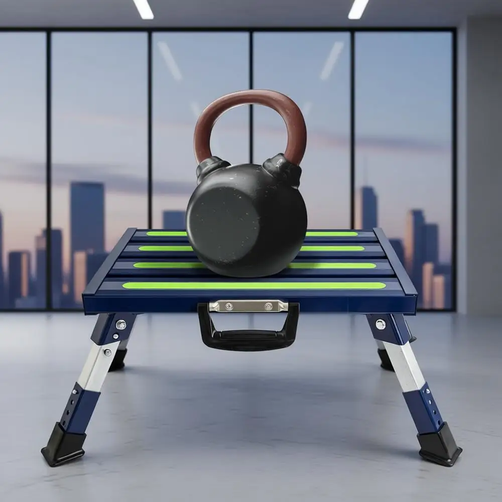 

Складная стремянка с 4 регулируемыми уровнями, нескользящими резиновыми ножками и светоотражающей полосой, выдерживает нагрузку до 450 кг - синяя