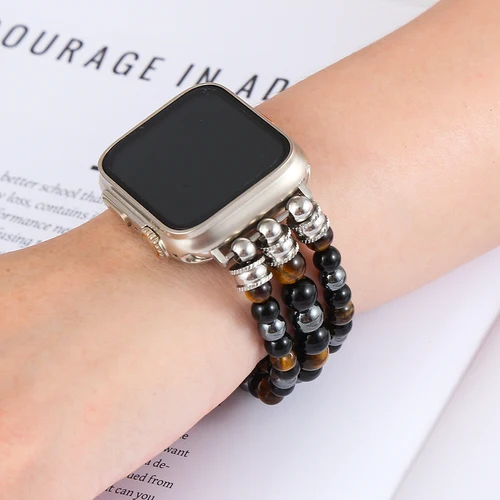 Correa de reloj para hombre, correas elásticas con cuentas hechas a mano para reloj inteligente aptas para pulsera con placa de esfera de 38mm a 49mm, joyería Iwatch