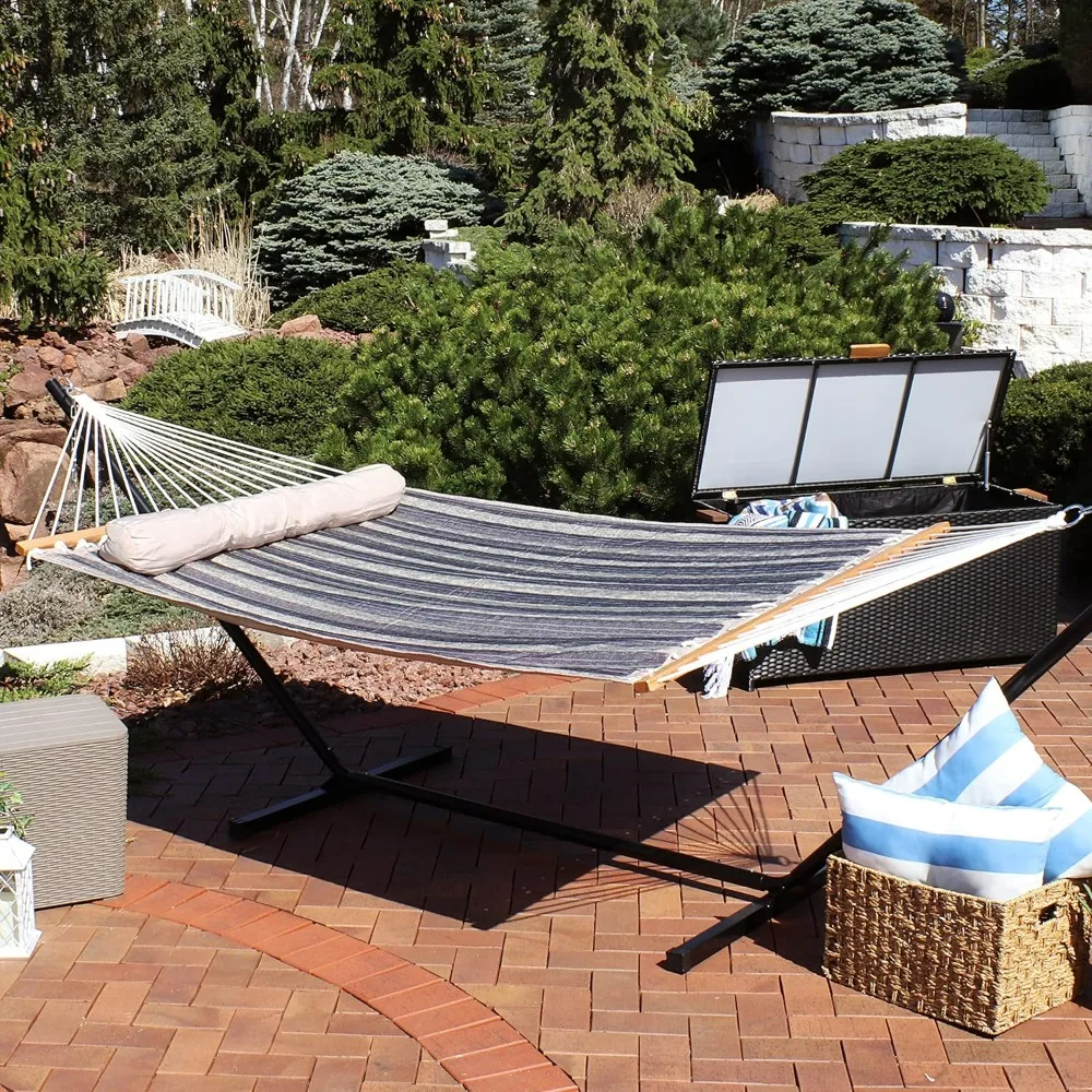 Sunnydaze Quilted Double Hammock for Outside with Spreader Bars and Pillow 450 lb Capacity 74x55 Inch Bed UV Resistant Quick Dry