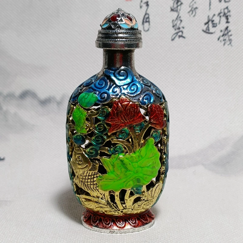 

Chinese pure copper double-sided snuff bottle with interior painting for years with more than glow-in-the-dark new hollow craft