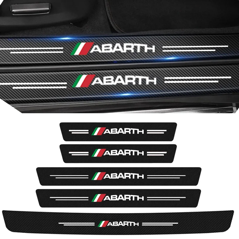 Car Front Rear Door Sill Scuff Plate for Fiat ABARTH Badge Carbon Fiber Welcome Pedal Trunk Bumper Threshold Protector Stickers