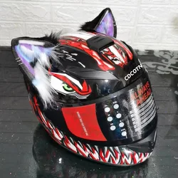 Kreative Plüsch Muppets Katzen ohren 3d faltbare Motorrad Helm Dekorationen Motorrad Helme Zubehör Aufkleber Cosplay Styling