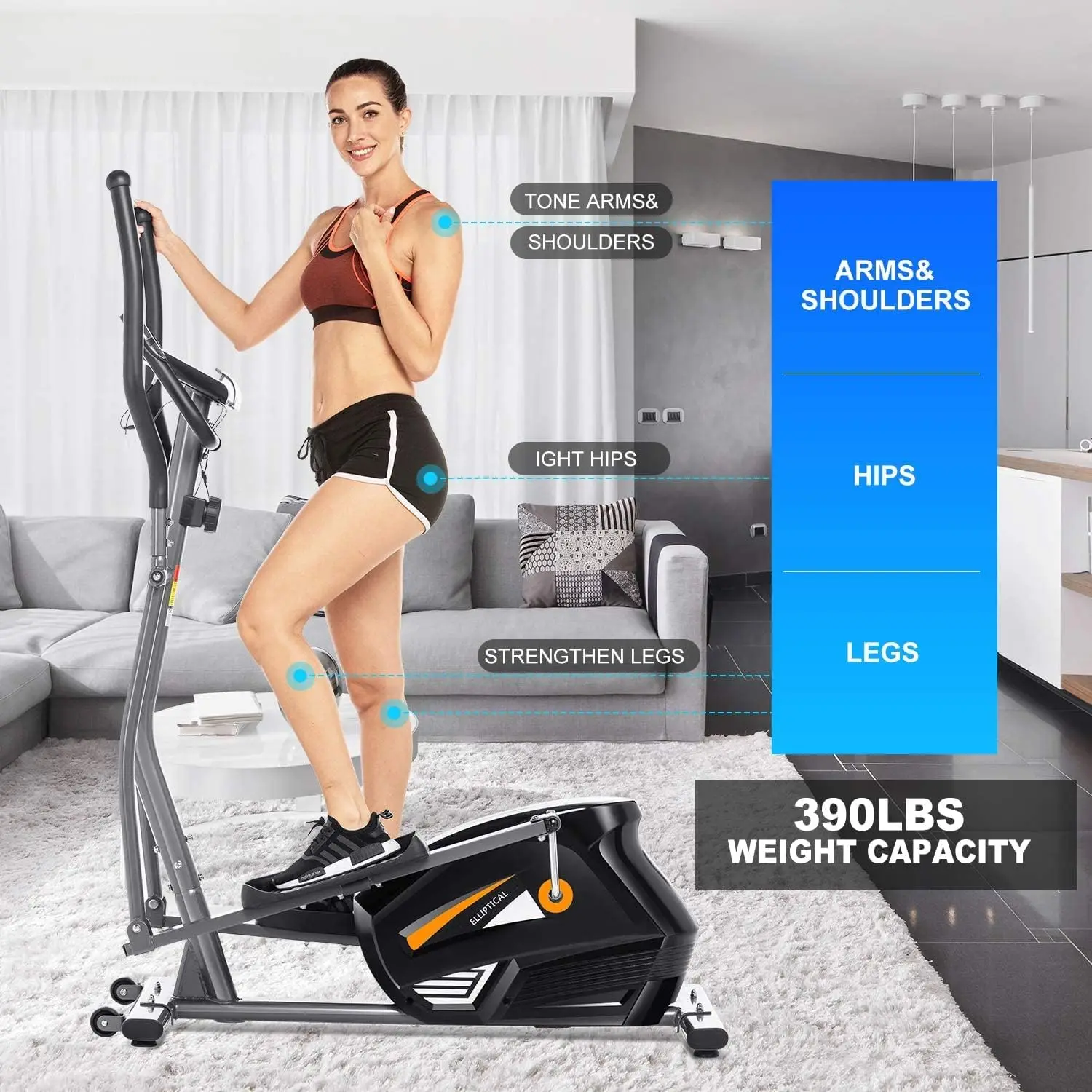 Elliptical Exercise Machine with APP, Heavy-Duty Elliptical Cross Trainer for Home Use, 10-Level Resistance, Max User Weight 390