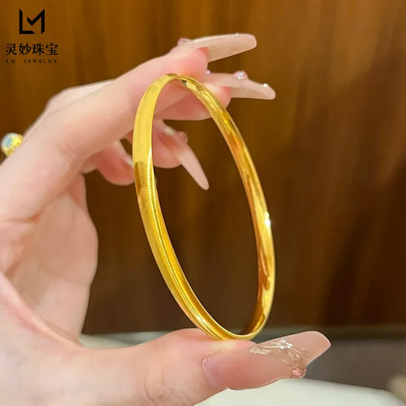 

Gold shop 9999 24K real gold flashing brushed cat eye bracelet plain circle solid closed mouth bracelet simple