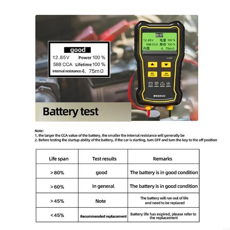 H58B Compacte batterijcontrole batterijtester met vier draadtestbatterij Diagnostische Batterij Conditie overal overal