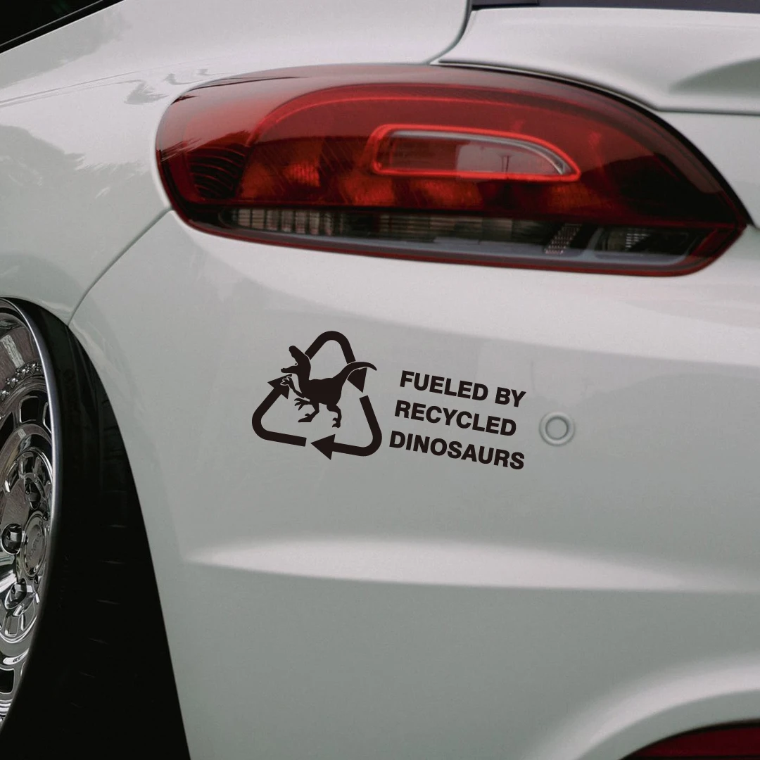 Fueled By Recycled Dinosaur Vinyl Decal Sticker, Car hobby, Window Decal, Truck Decal custom made