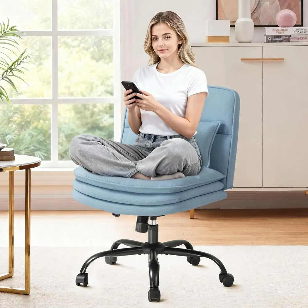 

Criss Legged Oice Chair with Wheels, ArmlExtra Wide Seat Swivel Desk Chair, Adjustable Height Comy Task Chair with Thick Cushion