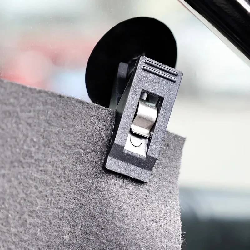 Car Interior Window Clip Mount Black Suction Cap Clip Plastic Sucker Removable glasses Holder for Sunshade Curtain Towel Ticket