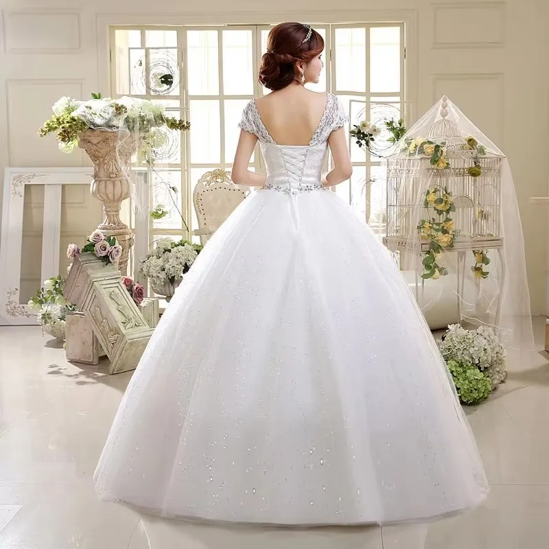 Customized Cheap Cap Sleeve Korean Style Short Lace Fashion Simple Bridal Gowns Crystal Wedding Dresses 2026 Vestido Casamento