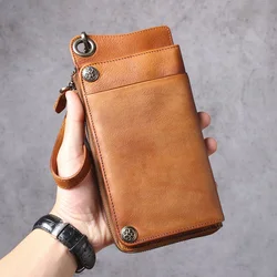 AETOO  Multi-functional head layer cowhide long wallet card package integrated bag manual men and women vintage leather clutch b