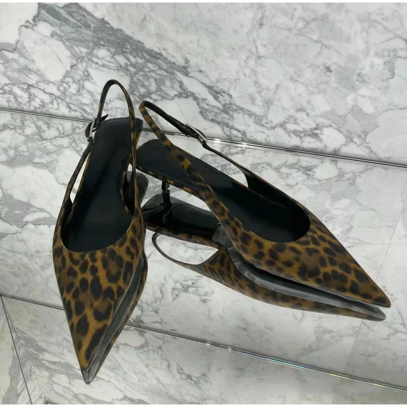 Pointed Leopard Print Women Shoes Spring Summer High Heels Temperament French Short Heels Single Shoes Fashion Sexy Sandals