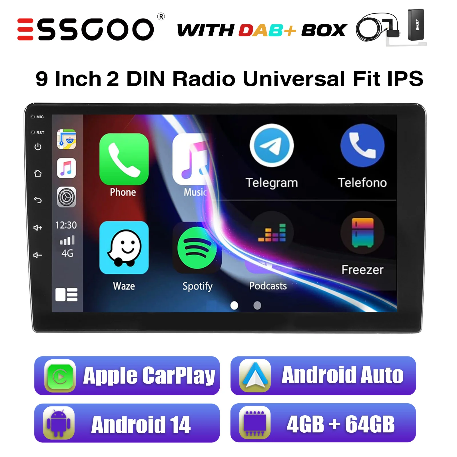 ESSGOO 7"/9"/10.1“ Car Stereo Radio 2 DIN Android 14 Carplay Android Auto GPS Navi Bluetooth FM RDS WIFI USB SWC IPSTouch Screen image 3