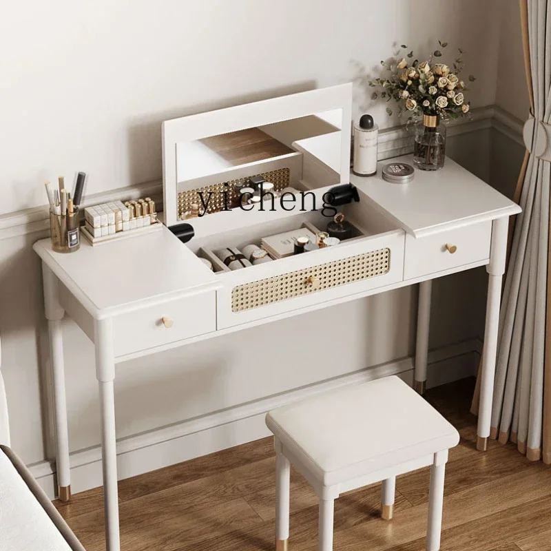 b2Cream Style Flip Dresser Bedroom Large Capacity Tailstock Desk Integrated Dresser