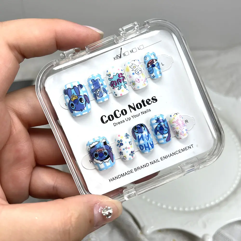 Kawaii Stitch Fake Nail Stickers Anime Wearable Nails Cartoon Short Ladder Nail Patch Cute Artificial Manicure Girl Toy Gift