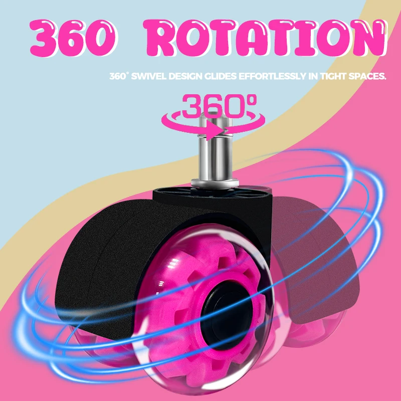 

5 Pcs 2-inch PU Pink Double Wheel Furniture Casters With Snap Ring For Office Chairs, Gaming Chairs, And Silent Rollers