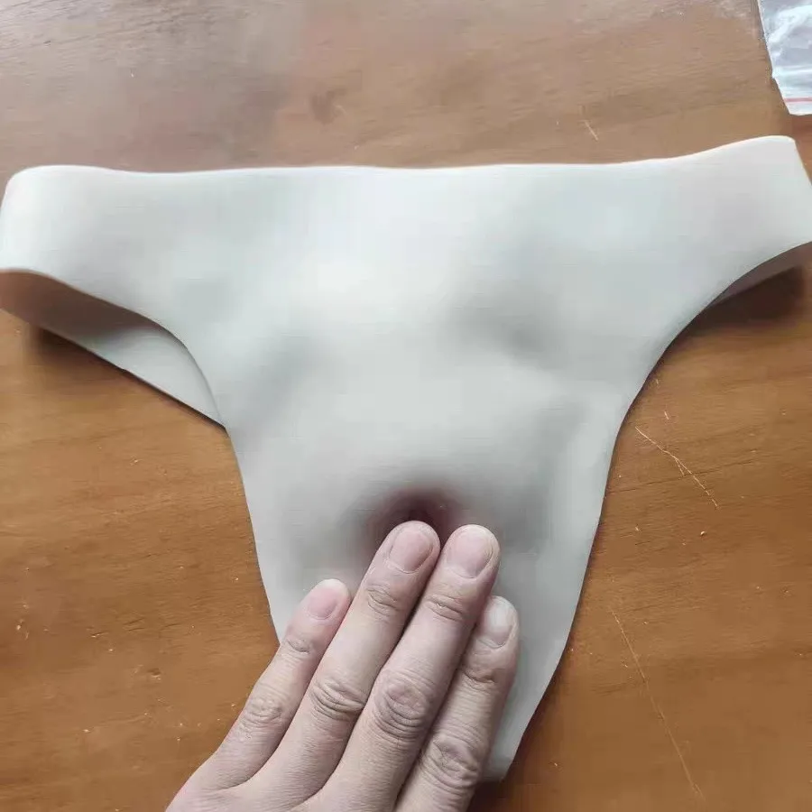 Silicone Realistic Fake Vagina Thong Panties for MTF Crossdresser Femboy, Sexy Lingerie Tucking Underwear with Hidden Penis Pouc