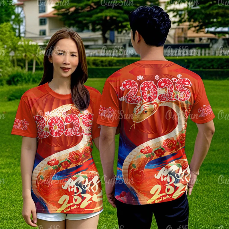 2025 Chinese New Year Festival T-shirt For Kid Men's Clothes Trendy Unisex Pullover Shirts Funny Snake Happy Year Gift Tee Tops