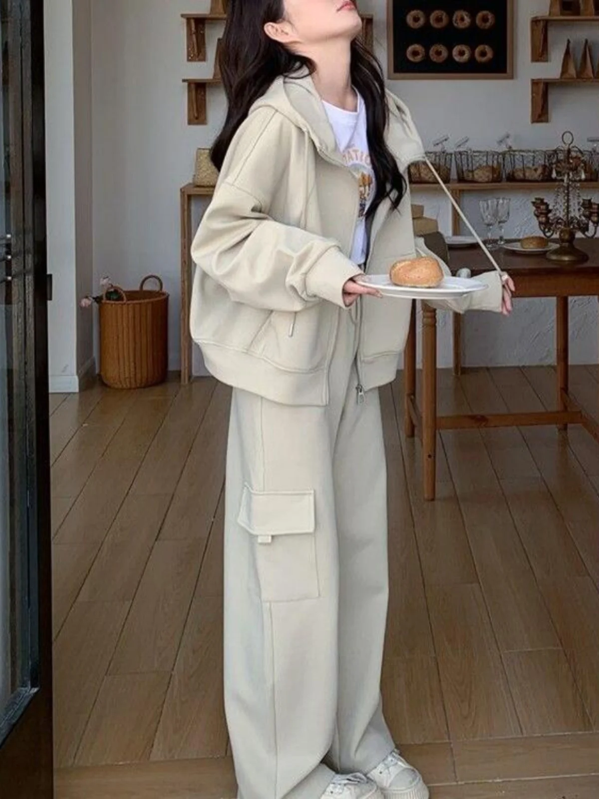 

plus Size Women's Hoodie Sweatirt High Waist Wide Leg Workwear Pants Two Piece Set Autumn Casual plus Size Faion Set