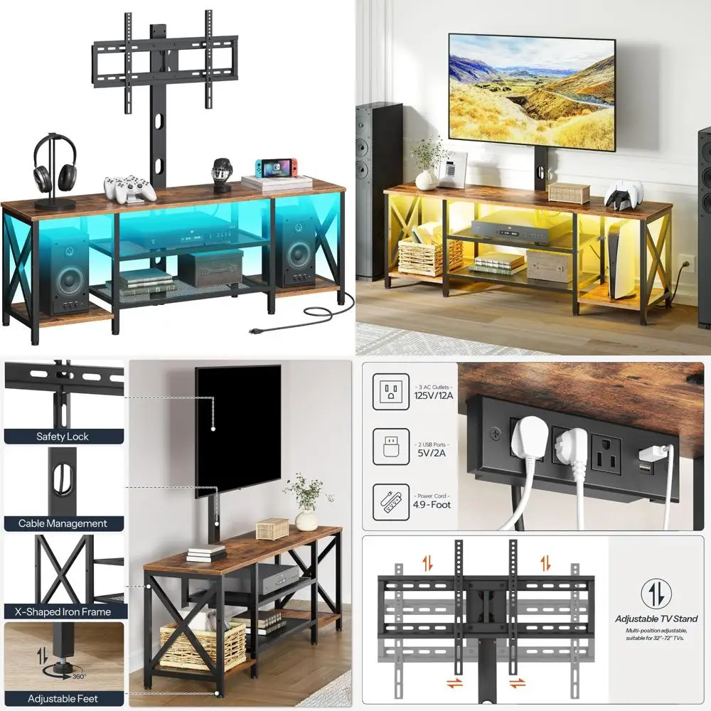 Swivel TV Stand and Entertainment Center for 32-75 Inch LED TVs with Mount and Power Outlet