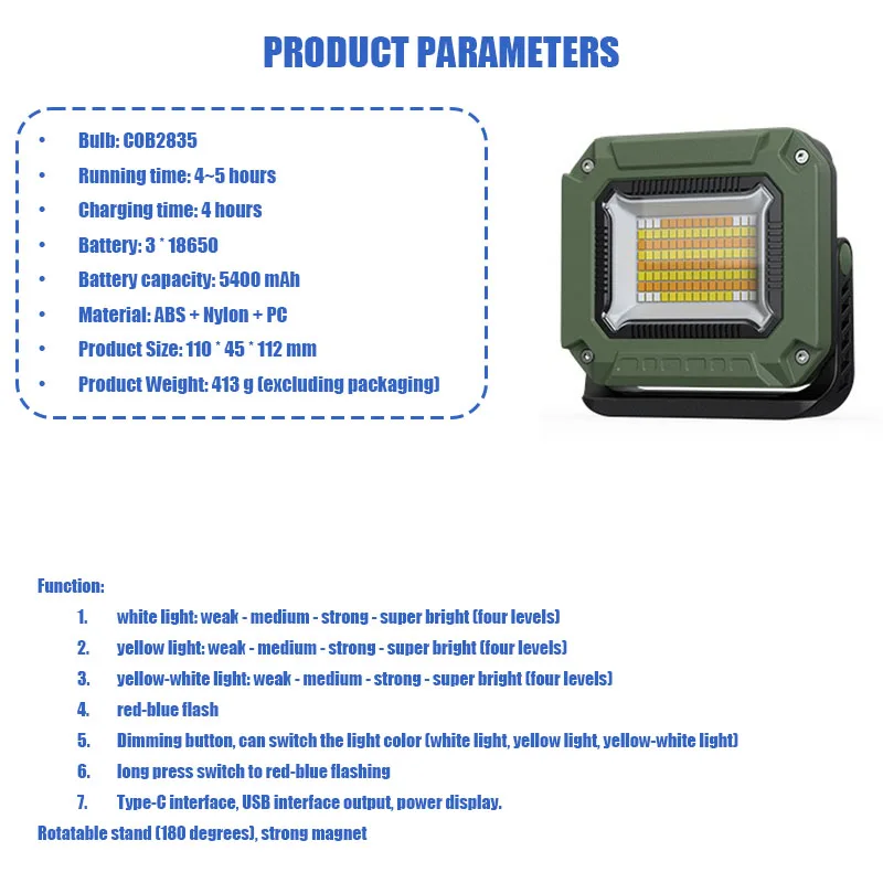 VOLODYMYR LED キャンプテントライト充電式サーチライトハイパワー屋外照明防水ポータブル吊り下げナイトランプ