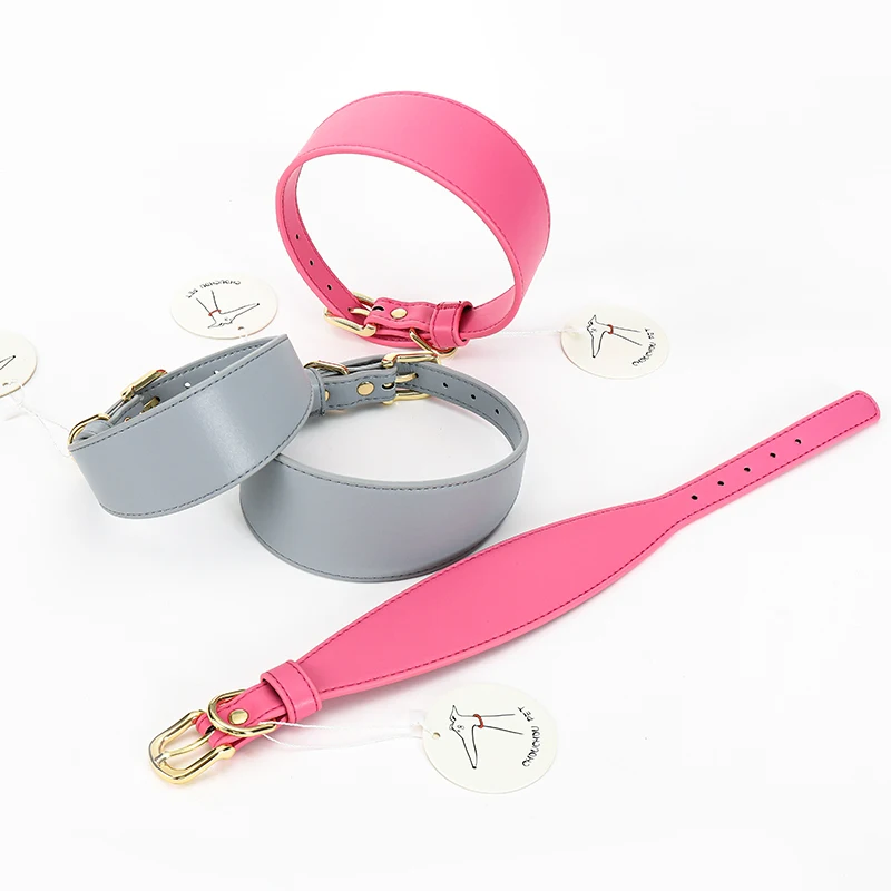 Italian Greyhound Collar and Leash, Soft PU, Fits Lurcher Whippet, Saluki or Other Sighthound Pet Collar, Pink and Gray