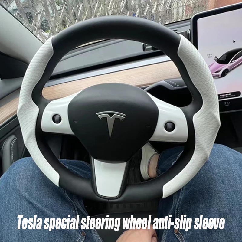 Tesla steering wheel cover model 3/Y Carbon Fiber Sweat-absorbing Special Steering Wheel 2023 Cars Accessories For Women's Car