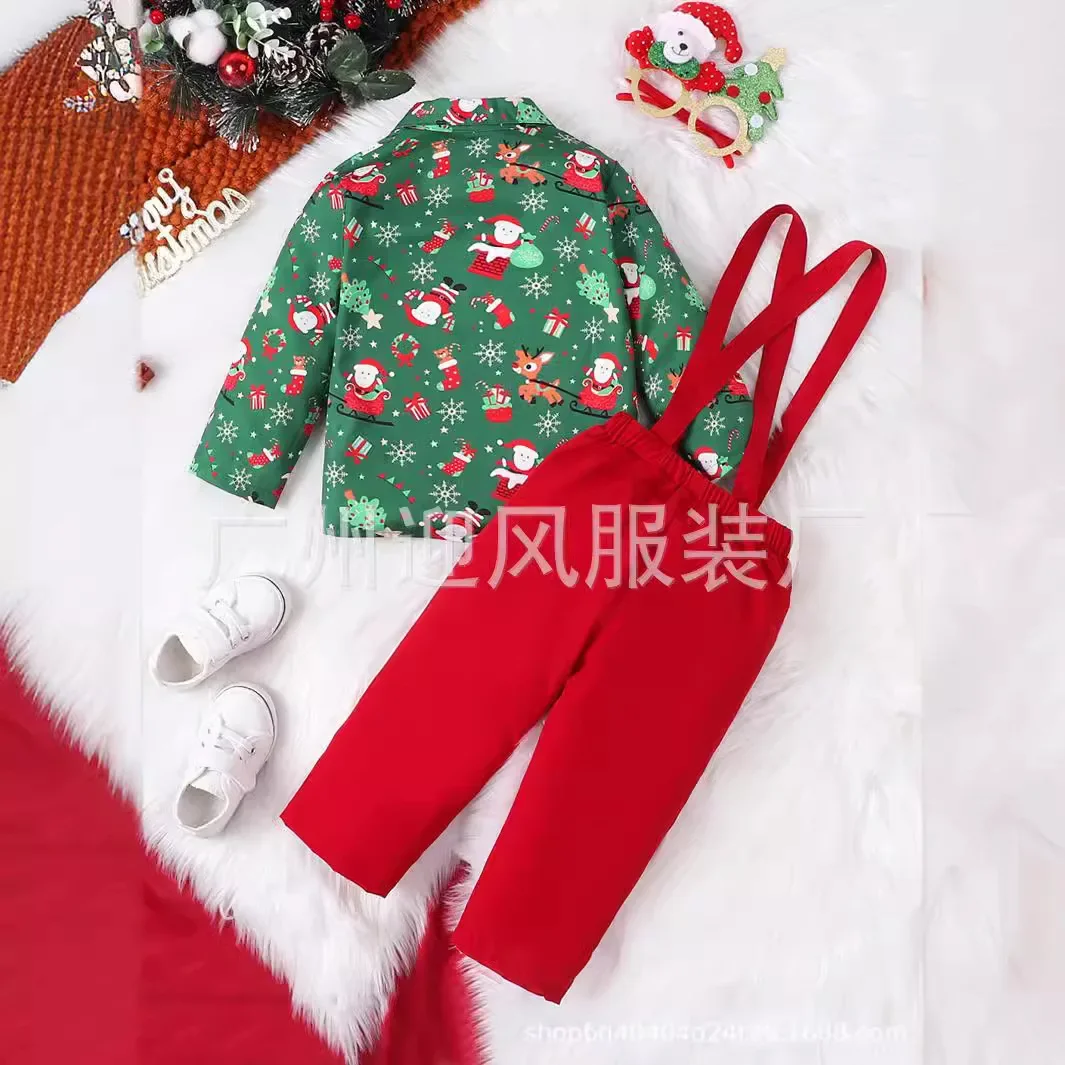 New Boys Set for Children Tie Short Sleeved Shirt Top Rompers Christmas Costumes Childrens Holiday Costumes